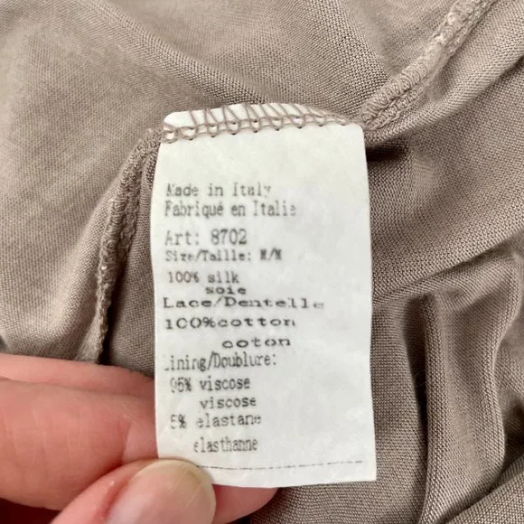 Tendenze Flowy Silk Sleeveless Tank Top Lace Detail Made In Italy, Size M - Picture 7 of 7